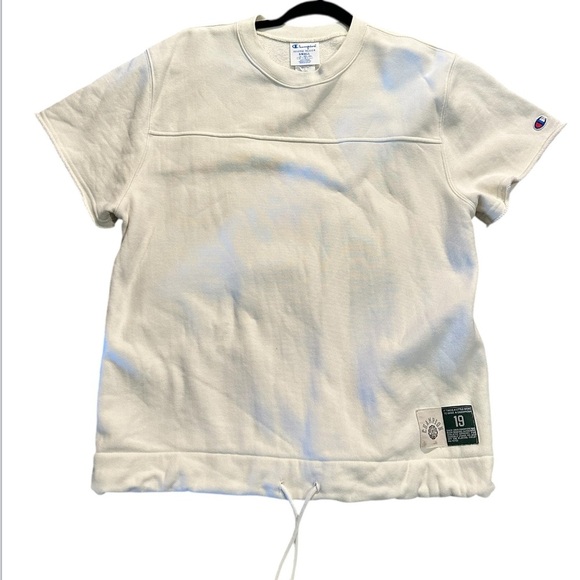 Champion White Short Sleeve Sweatshirt W/Drawstring Oversized - Picture 1 of 5
